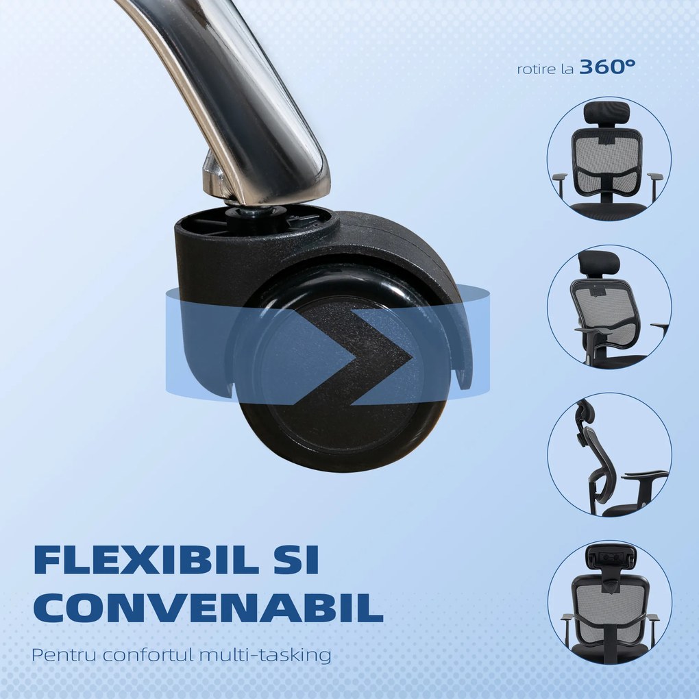 Vinsetto Scaun de Birou Ergonomic și Reglabil cu Tetieră, Negru | Aosom Romania