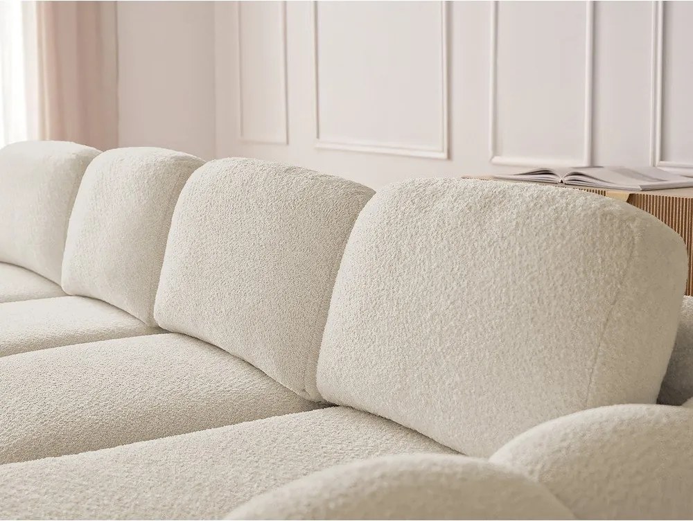 Colțar bej extensibil/cu spațiu de depozitare cu tapițerie din țesătură bouclé (cu colț pe partea dreaptă/cu șezlong) Montaigne – Bobochic Paris