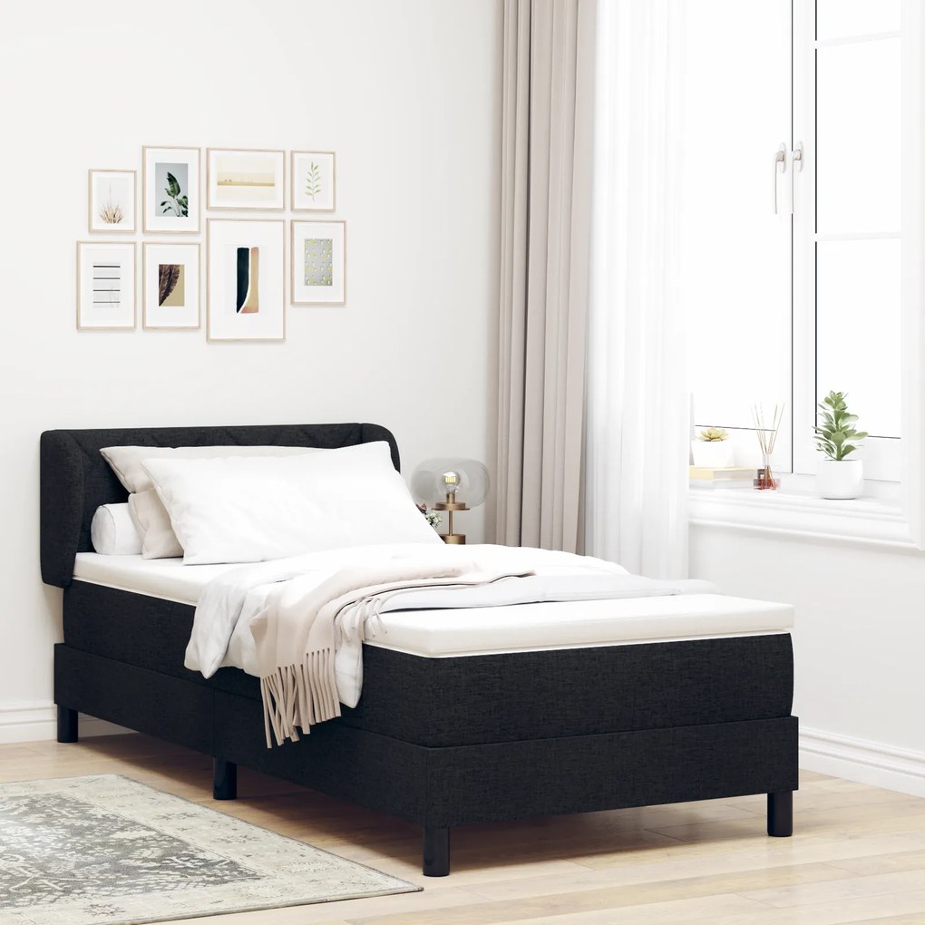 vidaXL Pat boxspring cu saltea cu saltea Negru 90 x 200 cm țesătură