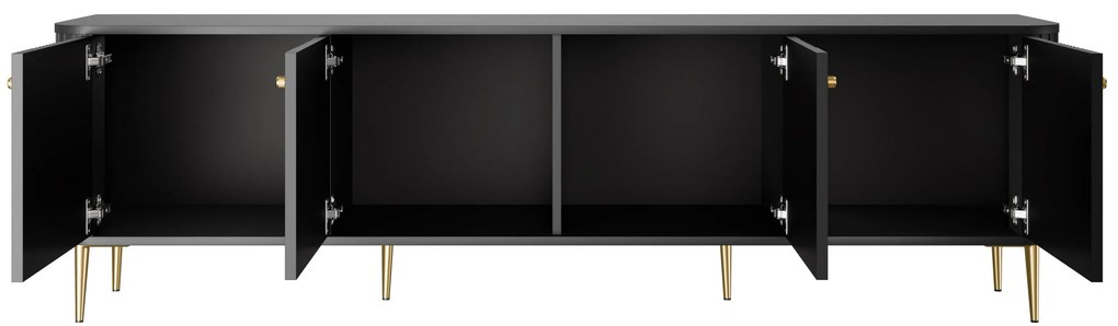 Comodă TV Vesper 4D 187 cm - negru / picioare aurii