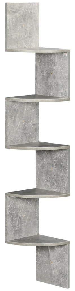 HOMCOM Raft de Colț de Perete în Formă Zigzag 20L x 20l x 126Î cm 5 Nivele Lemn Gri | Aosom Romania