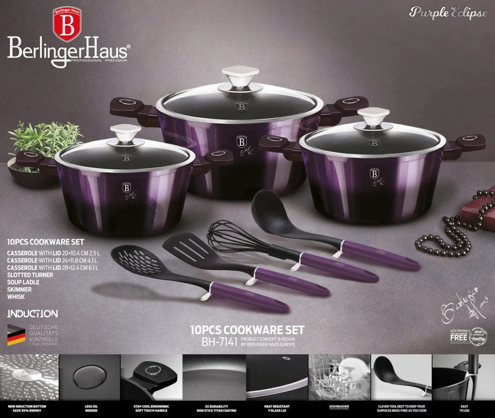 Set oale marmorate cu capace 10 piese Purple Eclipse Berlinger Haus BH 7141