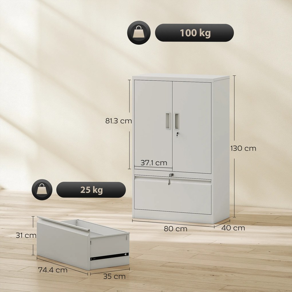 HOMCOM Dulap pentru Birou cu Raft Interior Reglabil și Sertar Alb | Aosom Romania