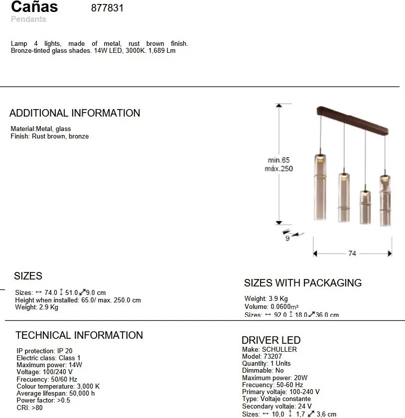 Lustra liniara cu 4 pendule suspendate LED Canas