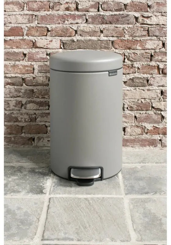 Cos de gunoi cu pedala Brabantia NewIcon 1001090, 12 L, Inchidere lina, Baza antiderapanta, Finisaj mineral, Gri