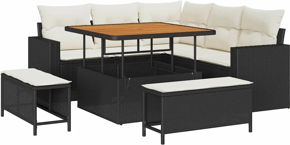 vidaXL Set de canapele pentru grădină 8 pcs Negru poliratan