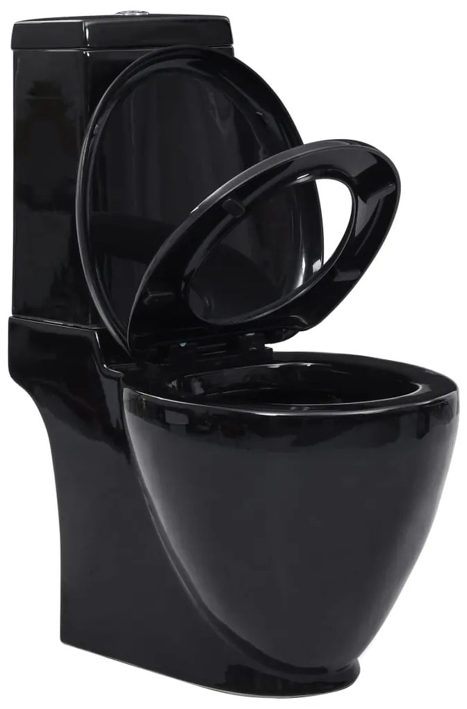 Toaleta, negru, ceramica, flux de apa in spate