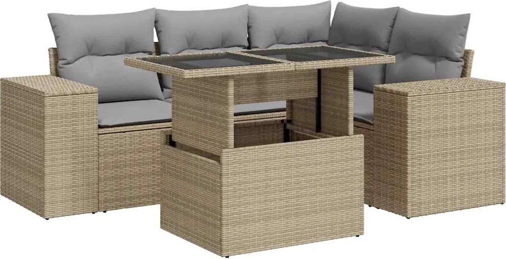 vidaXL Set canapele de grădină cu perne, 5 piese, bej, poliratan