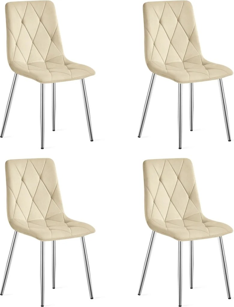 Set 4 Scaune Bucatarie/Dining Fido, Picioare Cromate, Catifea Bej