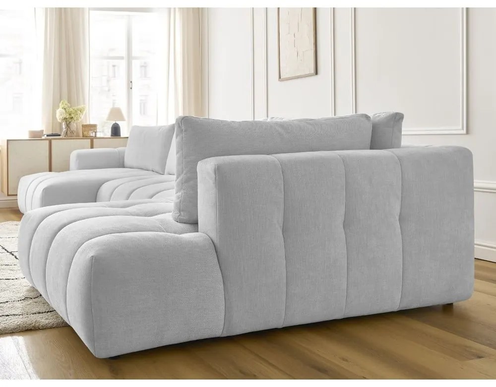 Colțar gri deschis extensibil/cu spațiu de depozitare (cu colț pe partea dreaptă/în formă de "U") Fuji – Bobochic Paris