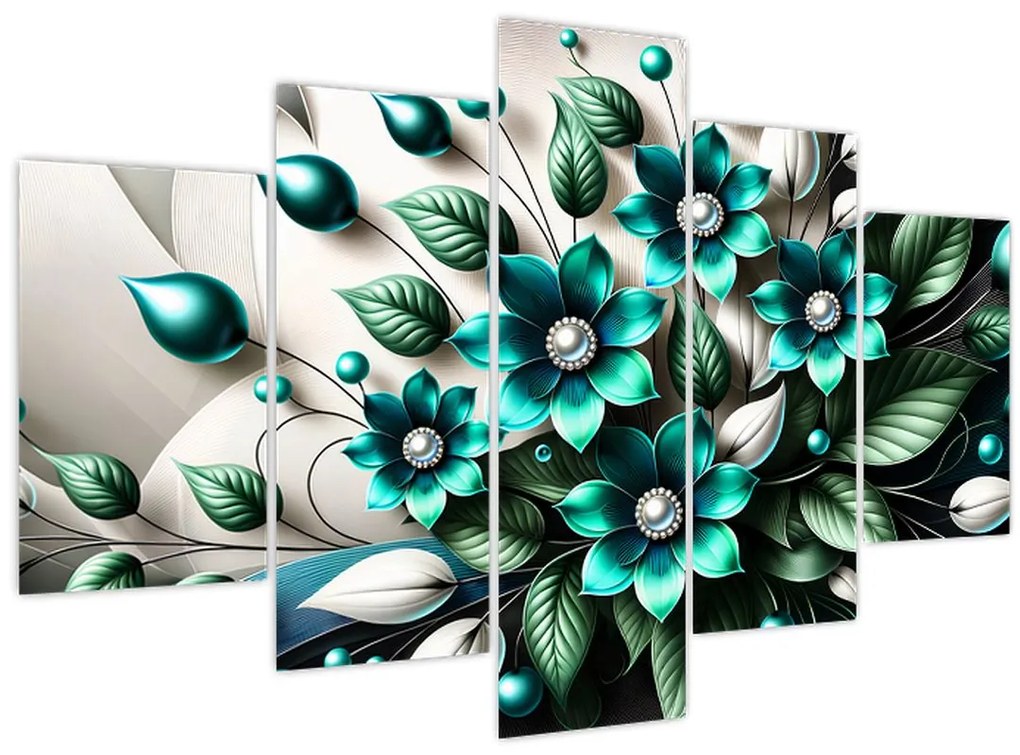 Tablou - Flori turcoaz 3D (150x105 cm)