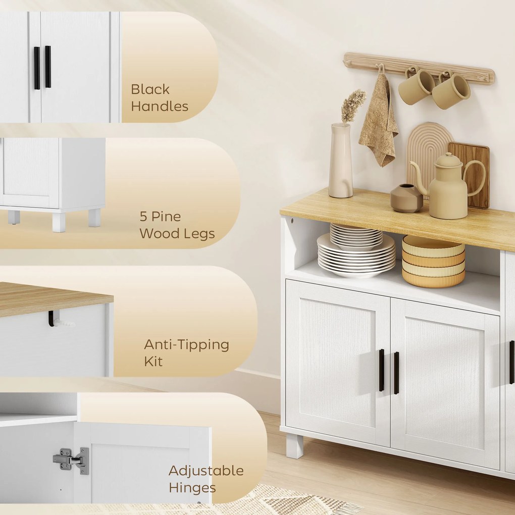 HOMCOM Dulap de Bucătărie cu Uși Amortizate, Compartiment Deschis și 2 Dulapuri Alb | Aosom Romania