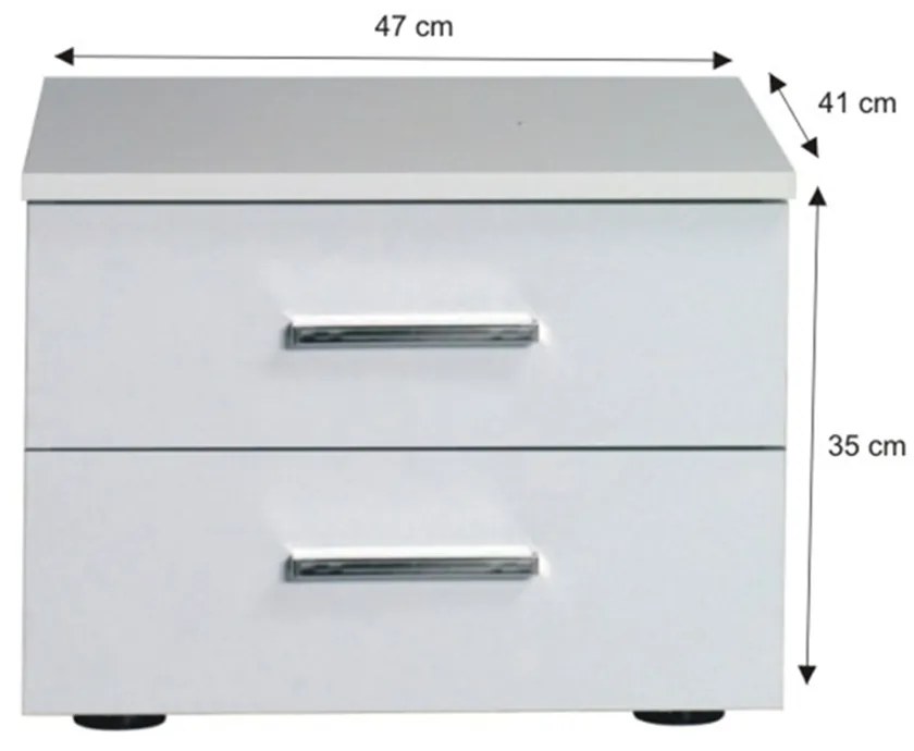 Set dormitor (dulap + pat 160x200 + 2x noptieră), alb/alb lucios HG, ASIENA