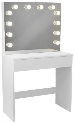 Masa de toaleta/machiaj, alba, cu oglinda si LED-uri, 80x40x140 cm