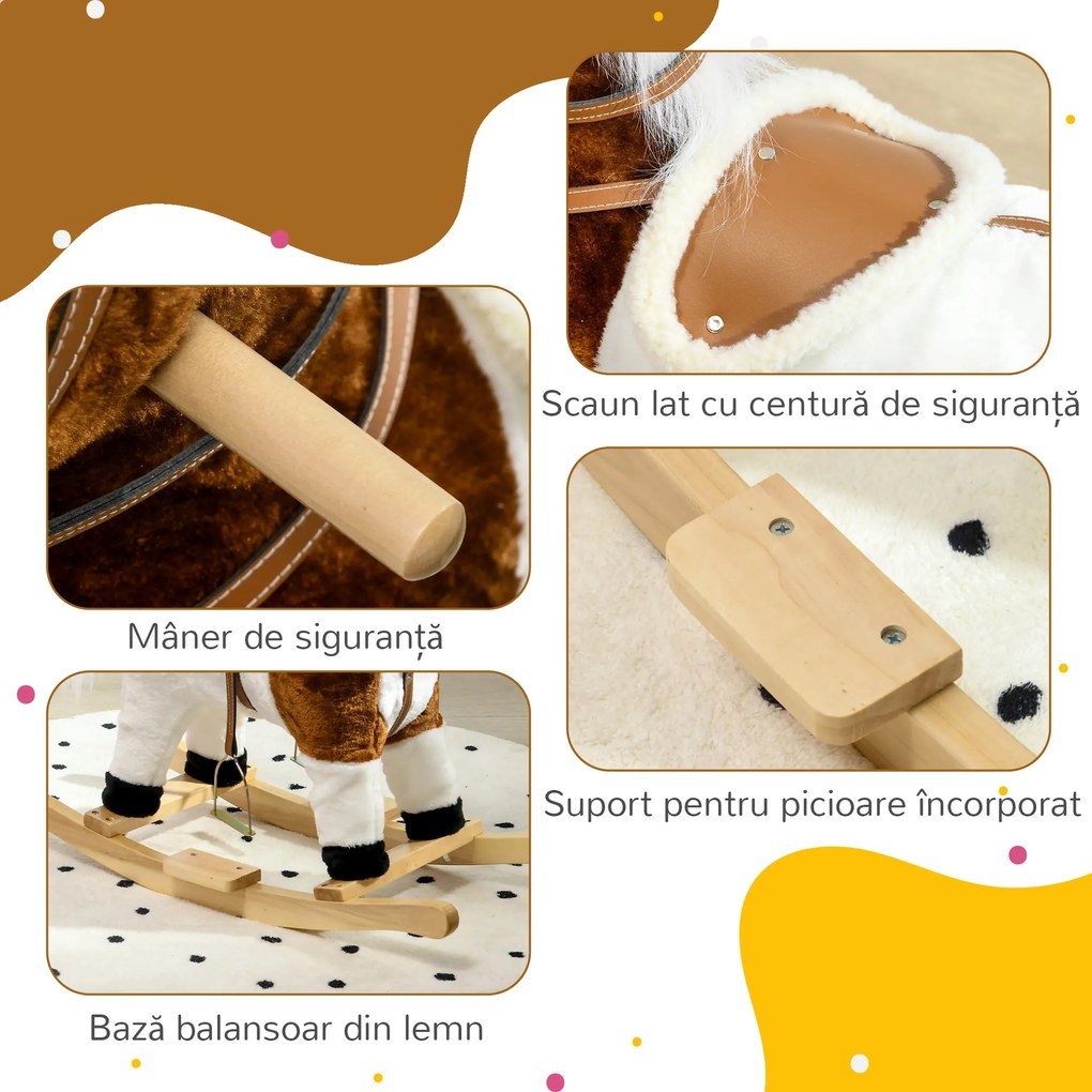 Cal Balansoar cu Sunet Muzical, Cal de Calarit cu Sa Cadou pentru Fetite si Baieti de 3-6 ani, Maro 68x26x62cm HOMCOM | Aosom Romania