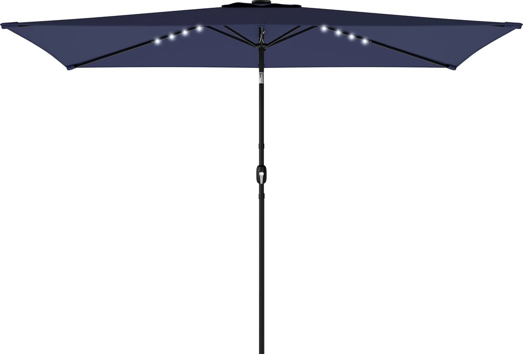 Outsunny Umbrelă de grădină cu 24 de lumini LED solare Copertină înclinabilă Stâlp metalic 2,9x2,5 m albastru închis | Aosom Romania