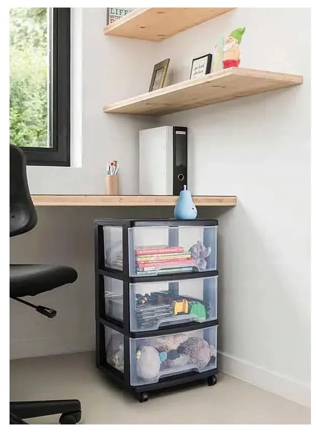 Etajeră pe roți neagră/transparentă din plastic 37x80,5 cm – Curver