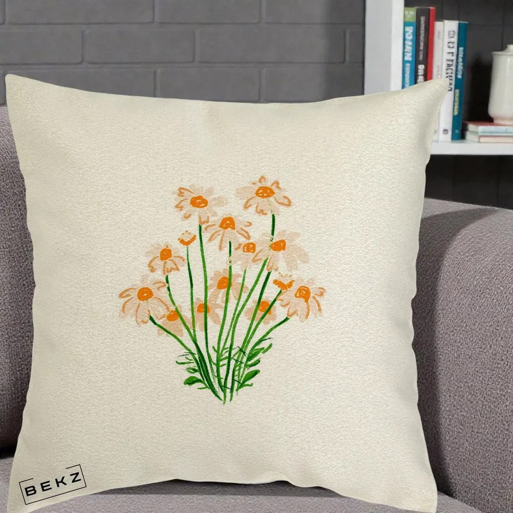 Perna Decorativa Margarete Camp, 40x40 cm, Ecru, Husa Detasabila, Perna Inclusa, BEKZ®