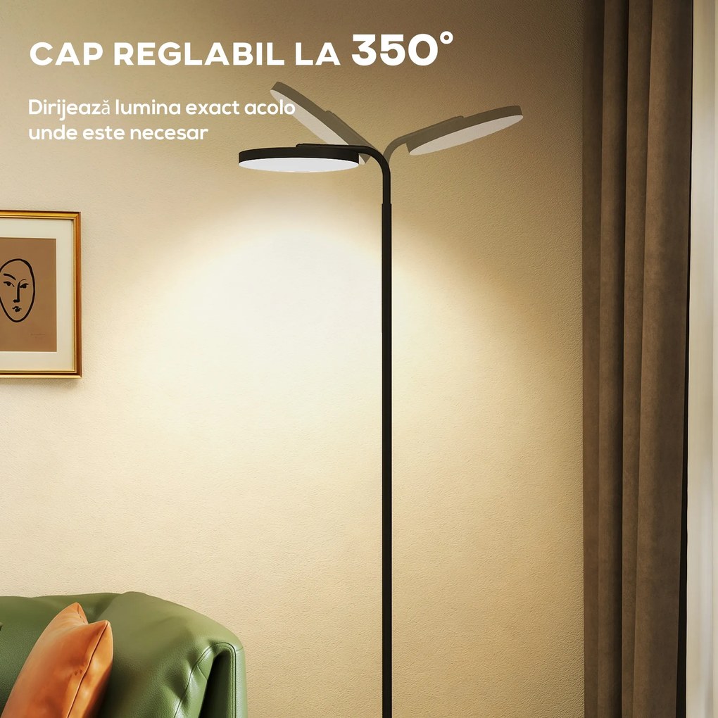 HOMCOM Lampă de Podea LED cu Cap Rotativ la 350° și Telecomandă Magnetică, Reglaj Continuu 3000K-6500K, Negru | Aosom Romania