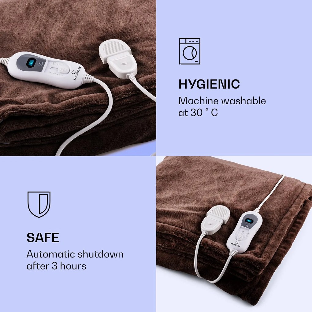 Klarstein Dr. Watson XXL, Pătură electrică, 3 niveluri de putere, Lavabilă, 200 x 180 cm, Micro Plush