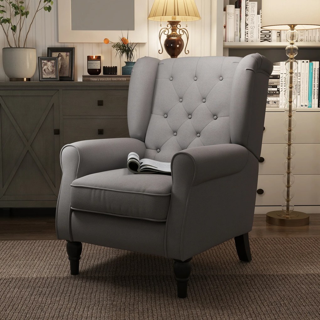 HOMCOM Fotoliu Chesterfield, Tesatura Detașabilă, Confortabil, Gri, 74x86x102cm | Aosom Romania