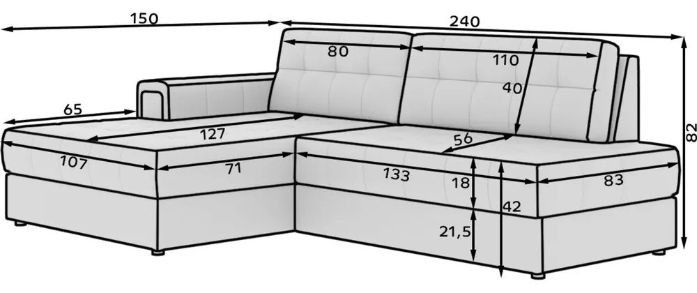 Colțar gri extensibil cu tapițerie din catifea (cu colț pe partea stângă/cu șezlong) Blezalt – ELTAP