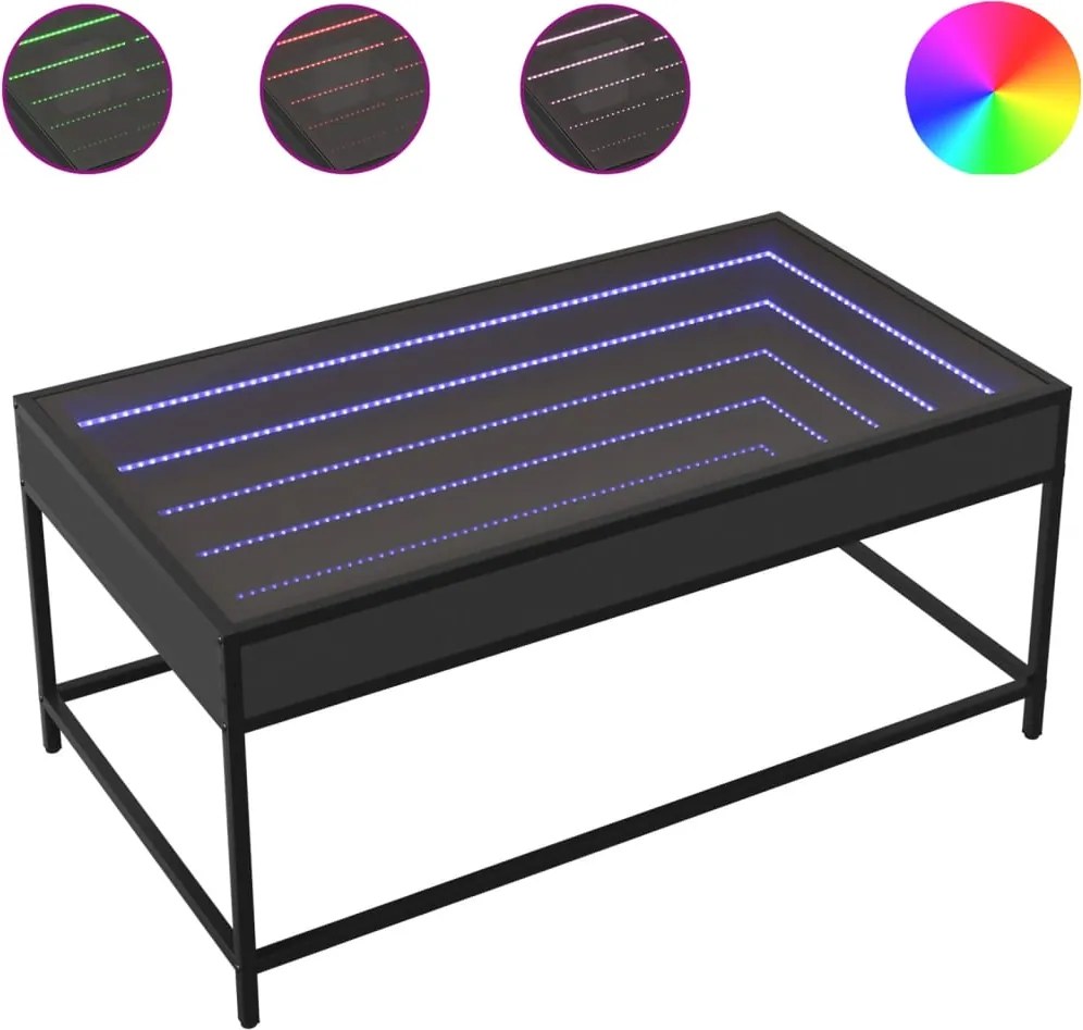 vidaXL Măsuță de cafea cu LED infinity, negru, 90x50x41 cm