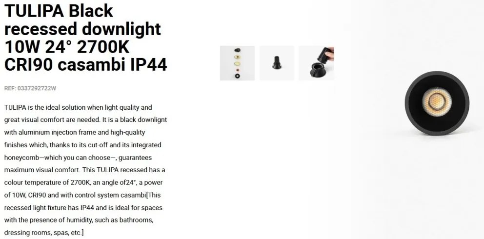 Spot LED incastrabil TULIPA Black recessed downlight 10W 24° 2700K CRI90 casambi IP44
