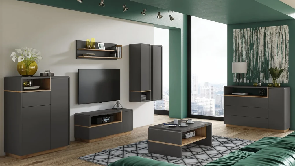 Mazzoni Set de mobilier FOLK Antracit (gri închis)/Stejar Artisan