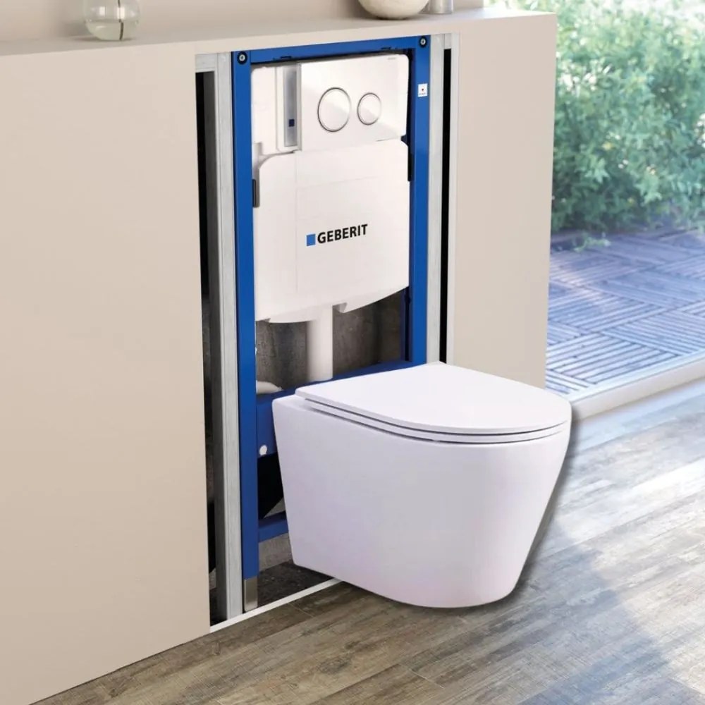 Set vas wc suspendat vortex cu capac soft close Oslo, rezervor incastrat si clapeta alba Geberit