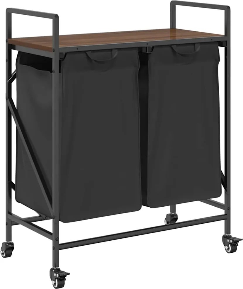 vidaXL Coș de rufe 2 compartimente cu roți stejar maro