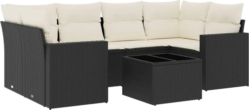 vidaXL Set canapele de grădină cu perne, 7 piese, negru, poliratan