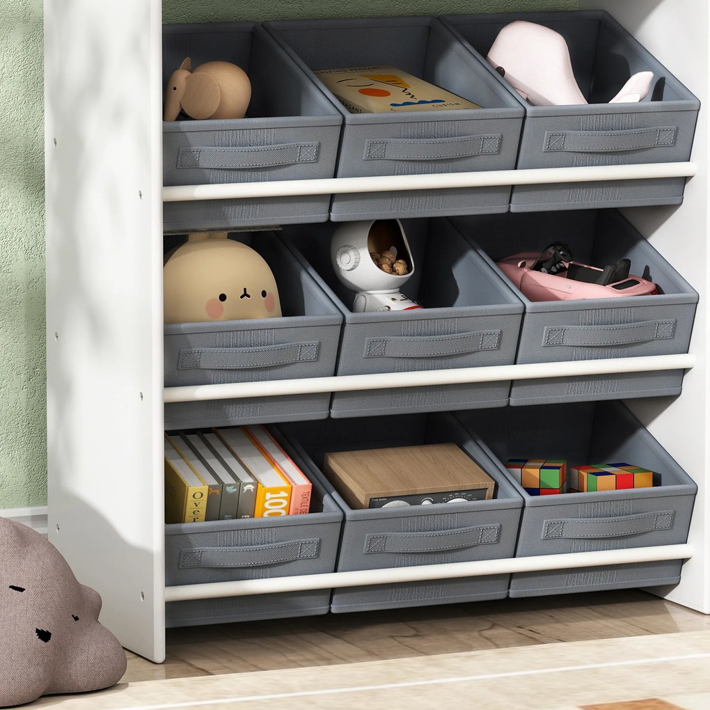 Mobilier AIYAPLAY pentru Jucării pentru Copii cu 11 Coșuri din Țesătură, Dulap și Rafturi, 105x30x80 cm, Alb | Aosom Romania