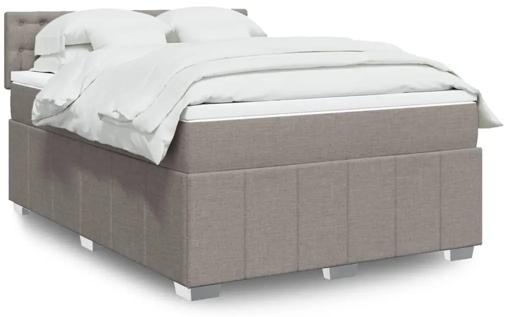 3287081 vidaXL Pat box spring cu saltea, gri taupe, 140x200 cm, textil