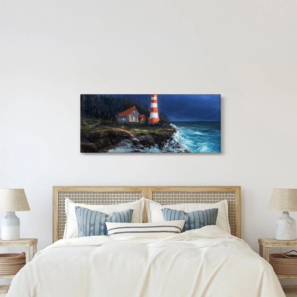 Tablou - Far pe malul oceanului, aquarelă (120x50 cm)