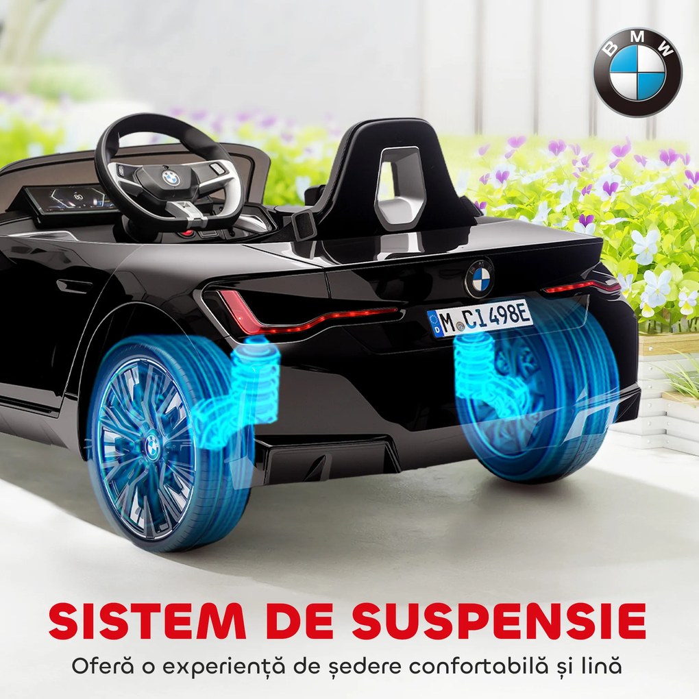 Mașină electrică pentru copii 3-8 ani cu licență BMW cu telecomandă, claxon și faruri, 115x67x45cm negru-roșu-albastru deschis HOMCOM | Aosom Romania