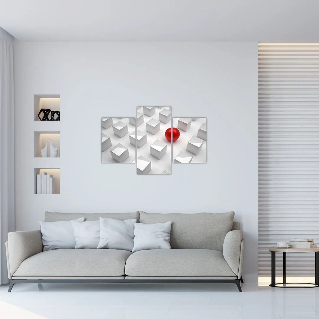Tablou cu abstracție - cub cu bilă (90x60 cm)