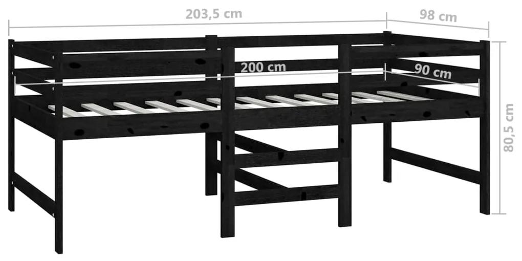Pat inaltime medie, negru, 90x200 cm, lemn masiv de pin Negru