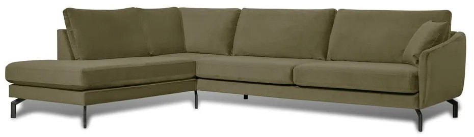 Colțar verde din catifea (cu șezlong pe partea stângă ) Magic - Scandic