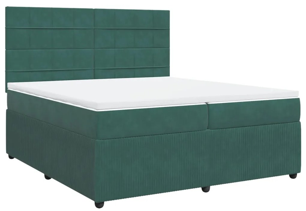 3292433 vidaXL Pat box spring cu saltea, verde închis, 200x200 cm, catifea