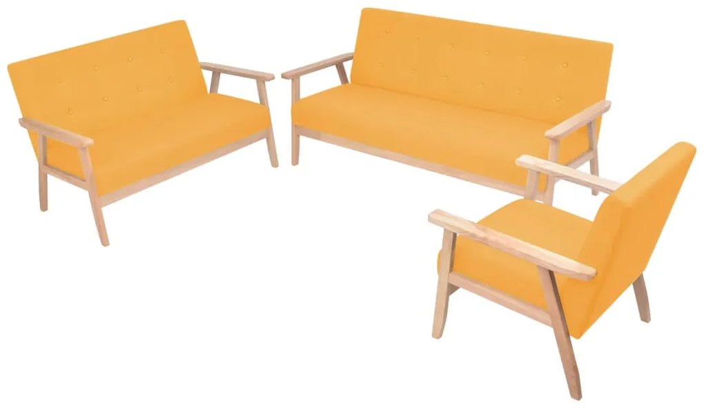 vidaXL Set canapea din 3 piese, material textil, galben