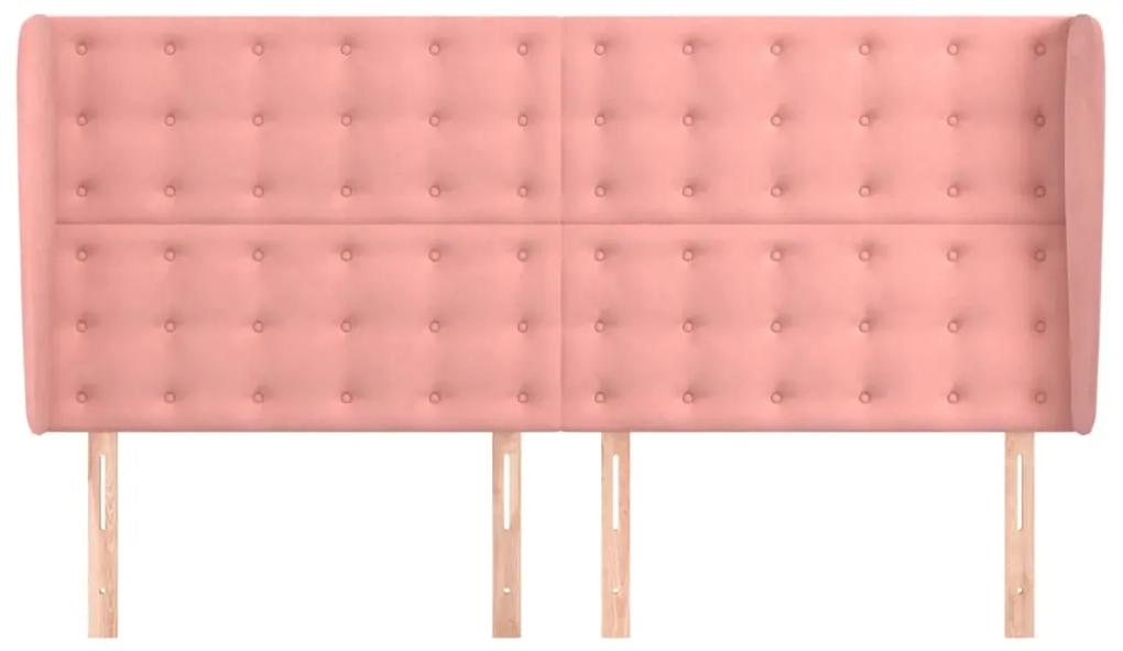 Tablie de pat cu aripioare, roz, 163x23x118 128 cm, catifea 1, Roz, 163 x 23 x 118 128 cm