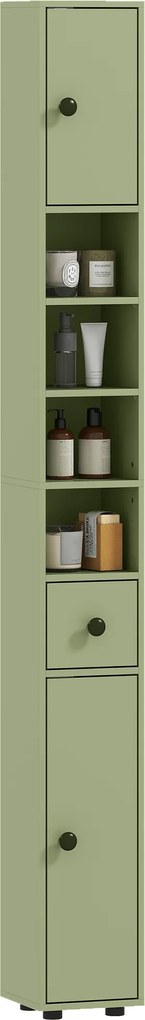 kleankin Coloană de depozitare dulap înalt pentru baie 1 sertar 4 rafturi reglabile și 2 dulapuri 20 x 20 x 180 cm verde | Aosom Romania