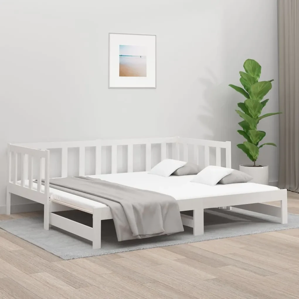 814705 vidaXL Pat de zi extensibil, alb, 2x(80x200) cm, lemn masiv de pin
