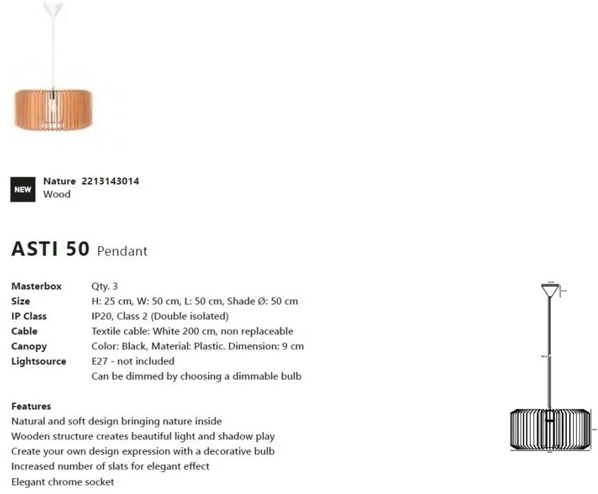 Pendul design modern Asti 50 alb, natur
