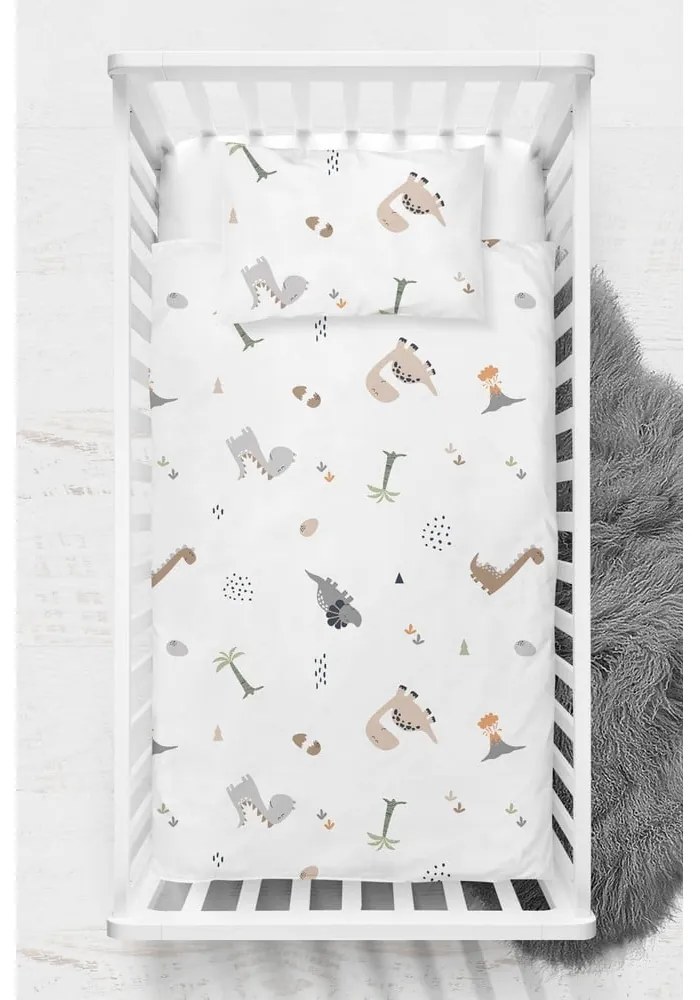 Lenjerie de pat pentru copii albă din bumbac ranforcé pentru pătuț 100x150 cm Dinozor – Mijolnir