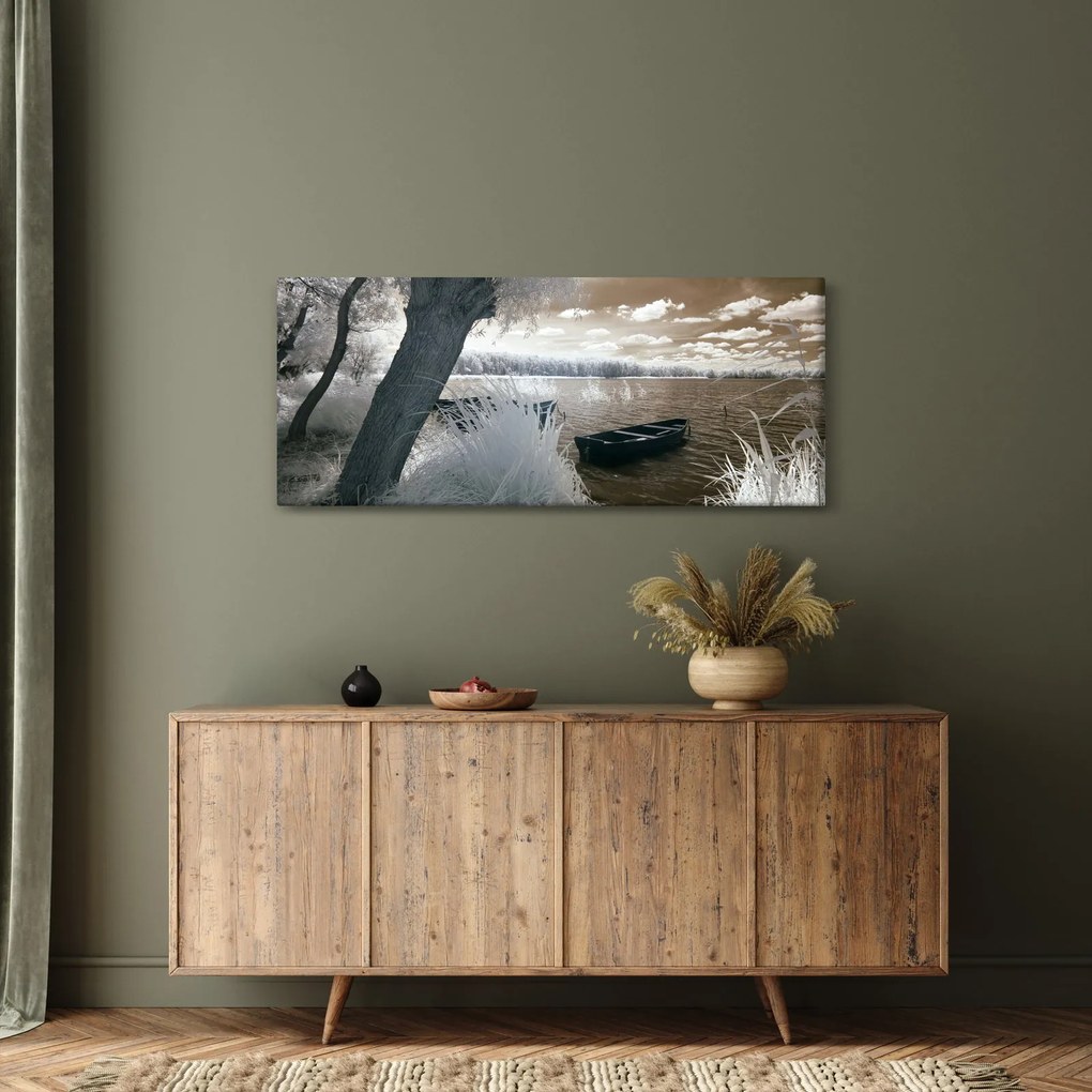 Tablou cu barca pe lac (120x50 cm)