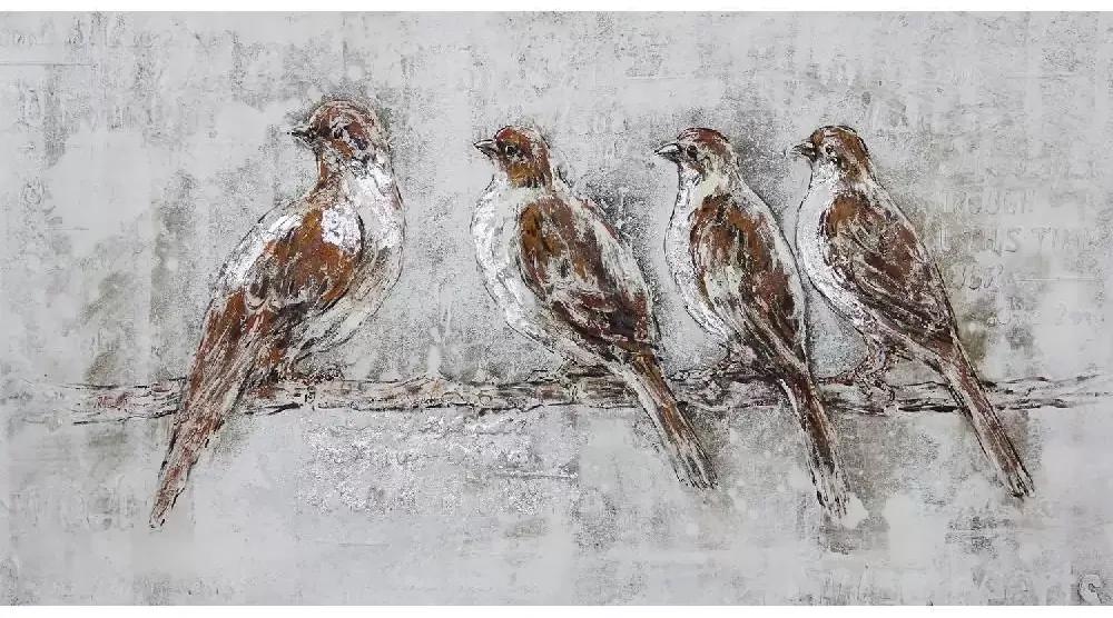 Tablou pictat manual 4 birds 140x70 cm