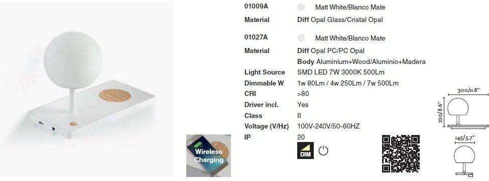 Aplica LED ultramoderna USB / Wireless charger NIKO dreapta