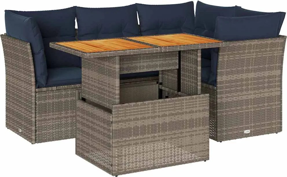 vidaXL Set canapea de grădină cu perne, 5 piese, gri, poliratan